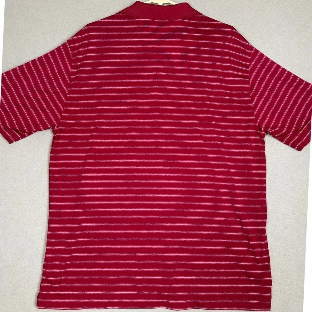 Nike Golf Polo Shirt Mens Large Red Striped Dri-Fit Performance Stretch Rugby